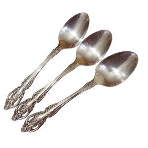 3 Oneida Renoir Pembrooke Teaspoon 6" spoon vtg stainless ornate intricate Flora